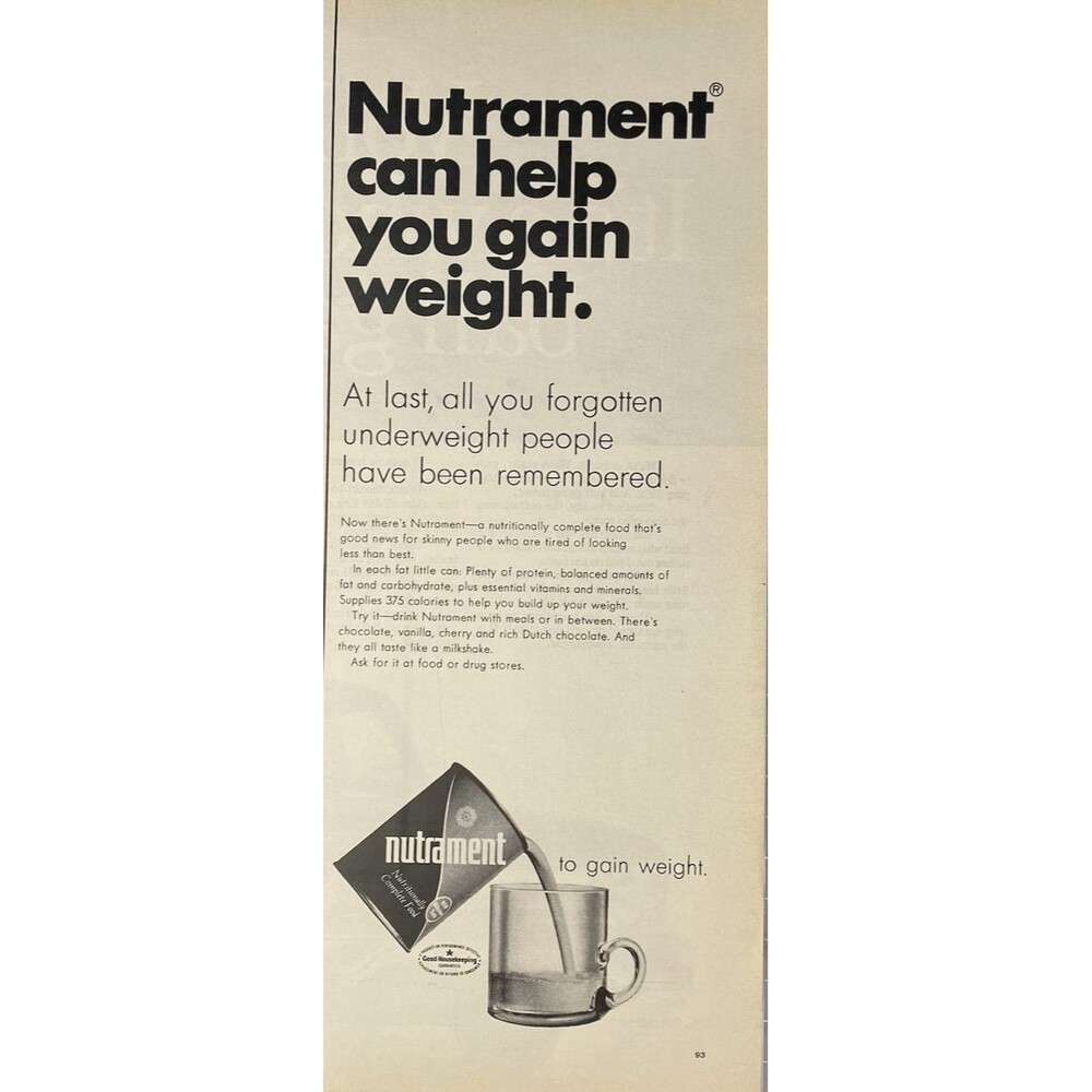 Nutrament "Can Help You Gain Weight" Vintage Print Ad 1967